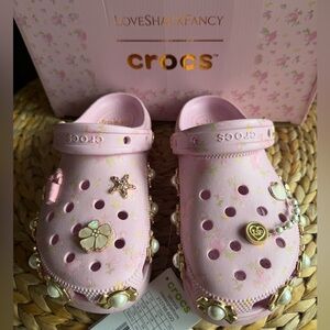 CROCS Kids Pink Sandals with Pearl and Gold Accents